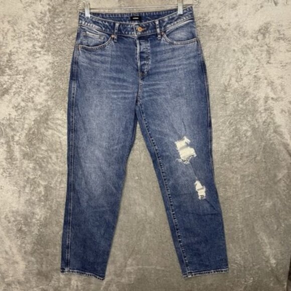 Express Women Classic Modern Mid Rise Boyfriend Distressed Dark Wash Jean 6L - Picture 1 of 12